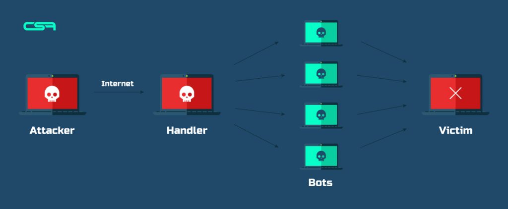 attacker (next) internet (next) handler (next) bots (next) victim